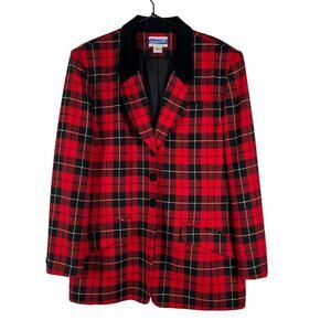 Pendleton Vintage Wool Plaid Red Black Blazer Jacket Holiday Plus Size 16